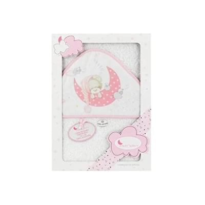 Abbildung von Interbaby 01225 12 Baby Kapuzenbadetuch BEAR SLEEPING weiss e rosa, Rosa