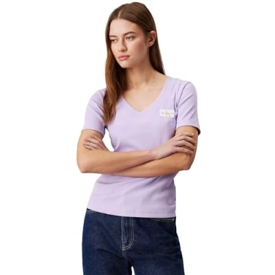 Abbildung von Calvin Klein Jeans T Shirt &quot;WOVEN LABEL RIB V NECK TEE&quot;, mit Logomarkenpatch