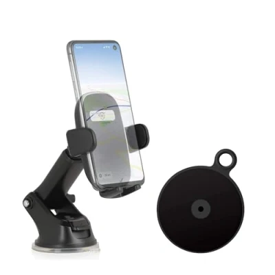 Abbildung von Wicked Chili KFZ Handyhalterung mit Saugnapf + Adapter Armaturenbrett Universal Smartphone Halterung, (1er Set, 2 tlg., Auto Teleskoparm von ca. 80 auf 126 mm erweiterbar)