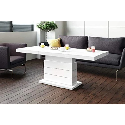 Abbildung von Design Couchtisch Matera Lux H 333 Weiß Hochglanz höhenverstellbar ausziehbar Tisch Esstisch