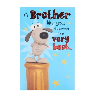 Abbildung von UK Greetings Geburtstagskarte für Bruder Pop Up Cartoon Hund Design