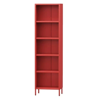 Abbildung von Jan Nowak Bücherregal Metall Mario Stabiles Regal Industrial mit 4 höhenverstellbaren Einlegeböden (4x30 kg) und Wandmontage Hochregal Glitzernd, Schmal 50 x 180 35 cm Rot