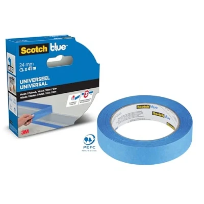 Abbildung von ScotchBlue Premium Malerkrepp Universal, 24 mm x 41 m Scotch Klebeband für Malerarbeiten und Dekoration zum Streichen, Lackieren, Renovieren Abklebeband/Kreppband 70% PEFC