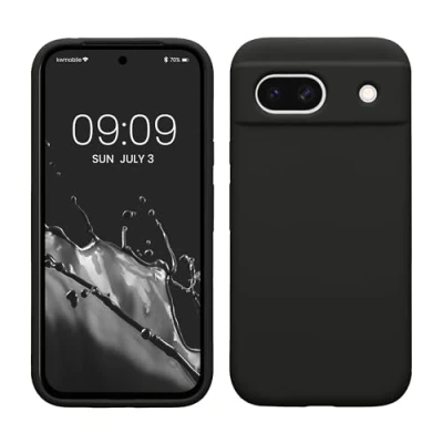 Abbildung von kwmobile Hülle kompatibel mit Google Pixel 8a Silikon Handy Case Handyhülle weiche Oberfläche kabelloses Laden Schwarz matt