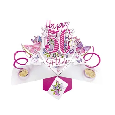 Abbildung von Second Nature POP192 Pop Up Grußkarte zum 50. Geburtstag, Schmetterlinge