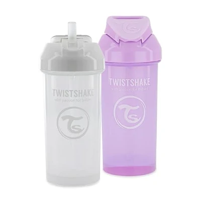 Abbildung von Twistshake 2x Baby Trinklerntasse mit Strohhalm 360ml auslaufsichere Trinkflasche Strohhalmbecher BPA frei Trainingstasse Für Kinder Weiß Lila