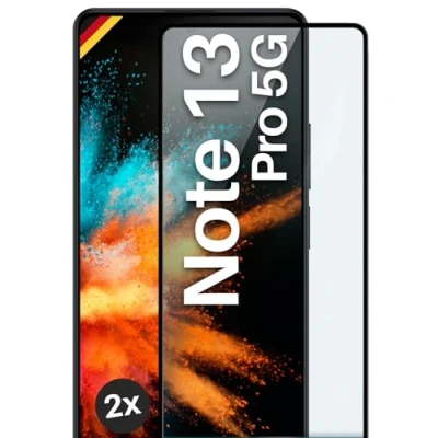 Abbildung von moex Full Screen Schutzglas kompatibel mit Xiaomi Redmi Note 13 Pro 5G Schutzfolie randlos, ganzer Bildschirm, Curved 3D Folie, Clear 2x Schwarz
