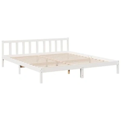 Abbildung von vidaXL Massivholzbett, Holzbett mit Kopfteil Lattenrost, Doppelbett für Schlafzimmer, Bett Bettgestell, Modern, Weiß 180x210cm Massivholz Kiefer