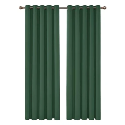 Abbildung von Deconovo Vorhang Verdunkelungsvorhang Ösen Gardinen Schlafzimmer Ösenvorhang Blickdicht Vorhang, 229x168 cm(HöhexBreite), Waldgrün, 2er Set