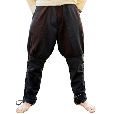 Abbildung von Leonardo Carbone® Wikingerhose mit Beinschnürung Magnus Herren Hosen, Mittelalter Kleidung, Wikinger Hose, Kostüm, Festival Outfit, LARP, Cosplay, Freizeithose 100% Baumwolle Schwarz/Braun 3XL