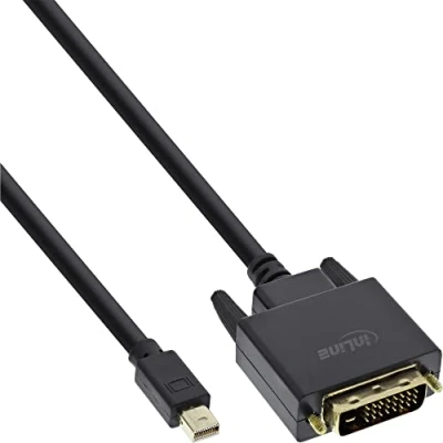 Abbildung von InLine 17222 Mini DisplayPort zu DVI Kabel, Stecker auf D 24+1 Stecker, schwarz/gold, 2m