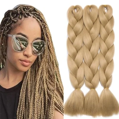 Abbildung von TESS Braids Extensions Blond 60 cm, Jumbo Kanekalon Kunsthaar Zum Einflechten Box Haarverlängerung Zopf 100g/Bündel Haar Extension (1 Stück Mittelblond)