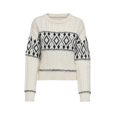 Abbildung von ONLY Onlmarent Strickpullover, Damen, Größe: Small, Cloud dancer detail black