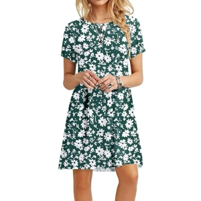 Abbildung von MOLERANI Damen Sommerkleider T Shirt Kurzarm Strandkleid Casual Loose Swing Damenkleid Green Diasy 2XL