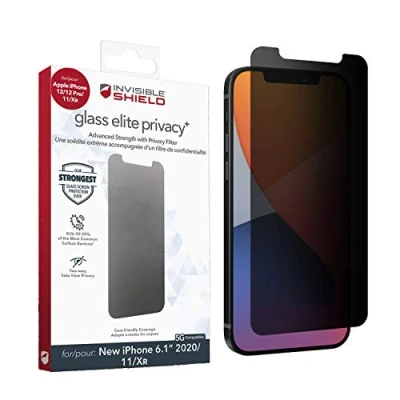 Abbildung von ZAGG InvisibleShield Glass Elite Privacy+ für das Apple iPhone 12/12 Pro/11/XR (Bildschirm), blendfrei, stoßfest, wischfest, kratzfest, einfache Anwendung