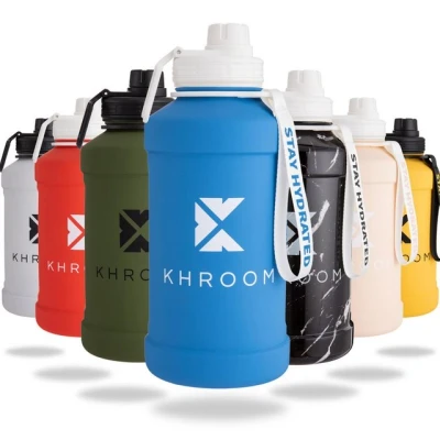 Abbildung von Khroom Trinkflasche Edelstahl 1,3L &amp; 2,2L, Sport Gym Outdoor, 2 Liter XXL Wasserflasche, BPA frei, auslaufsicher, bruchsicher, Kohlensäure geeignet