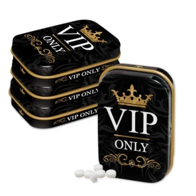 Abbildung von Nostalgic Art Retro Pillendose, 4 x 6 1,6 cm, VIP Only (4er Set) Geschenk Idee für besondere Menschen, mit Pfefferminz Dragees, Vintage Design