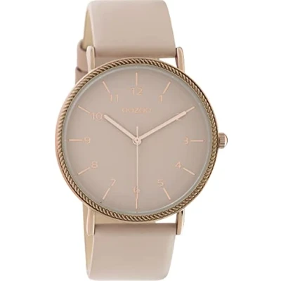 Abbildung von Oozoo Quarzuhr Damen Armbanduhr Timepieces Analog, (Analoguhr), Damenuhr rund, groß (ca. 40mm), Lederarmband beige, rosa, Fashion