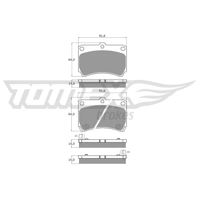 Abbildung von TOMEX brakes TX 10 91 Bremsbelagsatz Vorderachse mit akustischer Verschleißwarnung MAZDA: FAMILIA 5, Demio Station Wagon, 4, KIA: Rio I Kombi