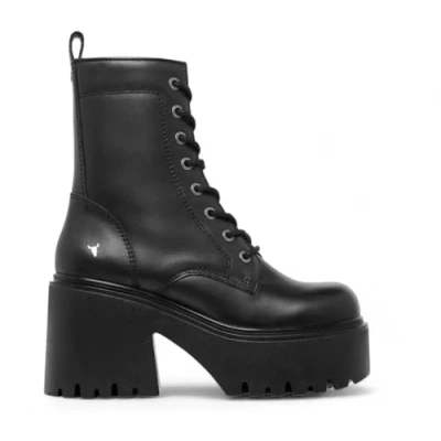 Abbildung von Windsorsmith Damen Punk Stiefel mit Plateausohle aus schwarzem Leder Totally