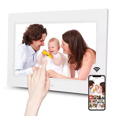 Abbildung von Digitaler Bilderrahmen, 8,7 Zoll Elektronischer Bilderrahmen WLAN IPS Touchscreen, Foto/Musik/Video Player/Kalender/Wecker, Teilen Fotos über Kostenlose App oder E Mail