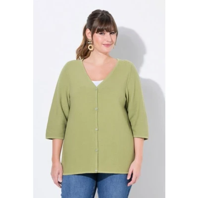 Abbildung von Ulla Popken 3/4 Sleeve Vneck Strickjacke, Damen, Größe: 46/48, Classic sage
