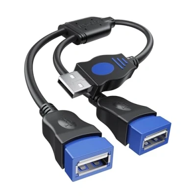 Abbildung von ANDTOBO USB Splitter 1 auf 2, 2.0 Y Ladekabel Stecker 2 Buchse Netzkabel Verlängerungshub Adapter Ersatz für Auto/Laptop/LED usw.