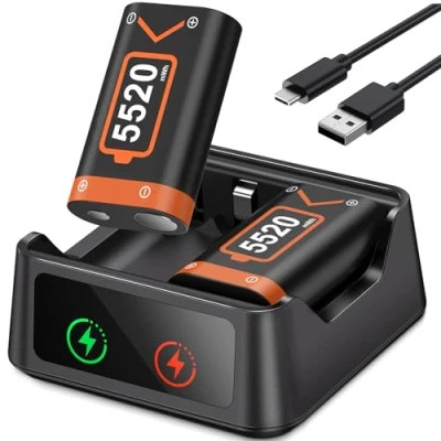 Abbildung von Akku für Xbox One/Series X&amp;S Controller, 2 Stück 5520mWh (2x2300mAh) Hoher Kapazität Batterien, NI MH Kompatibel mit Series X&amp;S/Xbox One S/Xbox X/Xbox Elite/Xbox Controller