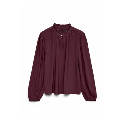 Abbildung von Vero Moda ANI LS Frill WVN GA Bluse, Damen, Größe: XS, Winetasting