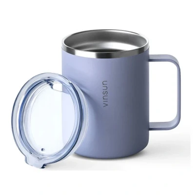Abbildung von Vinsun Thermobecher Isolierbecher 350ml mit Henkel und Deckel Kaffee Becher Edelstahl, BPA frei, bruchfest, für heiße kalte Getränke