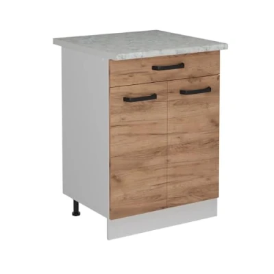 Abbildung von Vicco Küchenunterschrank R Line, Goldkraft Eiche, 60 cm AP Marmor