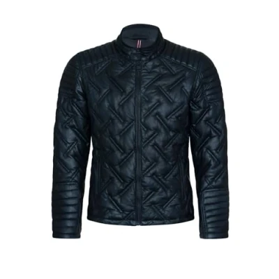 Abbildung von Infinity Leather Schwarze Gesteppte Warme Lammlederjacke für Herren aus Pufferleder