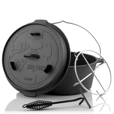 Abbildung von BBQ Toro Dutch Oven Forest Serie bereits eingebrannt preseasoned Verschiedene Größen Gusseisen Kochtopf Bräter mit Deckel (Topf ohne Füße, 9,0 Liter (DO9F))