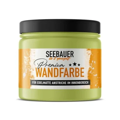 Abbildung von SEEBAUER diy Wandfarbe Grün 300ML für Innen (No. 728 Wild Jungle) Edelmatte hellgrüne Innenfarbe Grüntöne sehr hohe Deckkraft Matt, Abwaschbar und Tropffrei