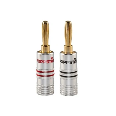 Abbildung von Poppstar 2X High End Bananenstecker, (bis 4 mm² verschraubt, verlötet 6 mm², 24k vergoldet, Aluminium Gehäuse, 1x schwarz, rot)