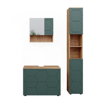 Abbildung von Vicco Badmöbel Set Irma, Goldkraft Eiche/Grün, 3 Teile, mit Schubladenschrank und Hochschrank