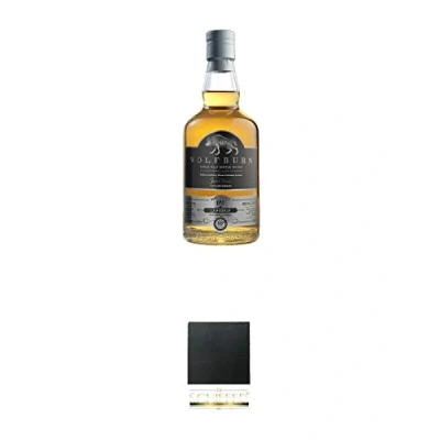 Abbildung von Wolfburn Langskip Single Malt Whisky 58% Vol. 0,7 Liter + Schiefer Glasuntersetzer eckig ca. 9,5 cm Durchmesser