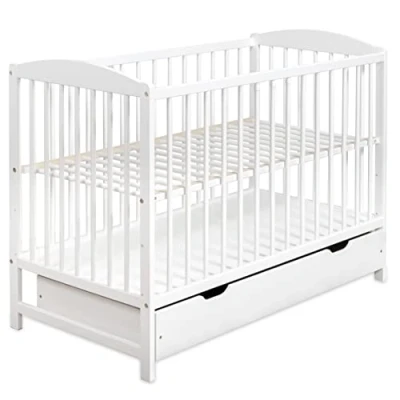 Abbildung von moto MOLTICO Gitterbett Babybett 2in1 60x120 mit Schublade Schlupfsprossen und Lattenrost Höhenverstellbar Umbaubar zum Juniorbett für Mädchen Junge Weiß
