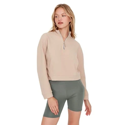 Abbildung von TRENDYOL Damen mit Stehkragen, Einfarbig Sweatshirt, Camel, L EU