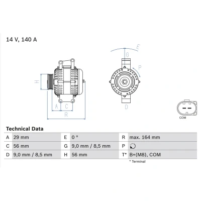 Abbildung von BOSCH 0 986 081 370 Lichtmaschine 14V 140A AUDI: A4 B8 Limousine, Avant, Q5