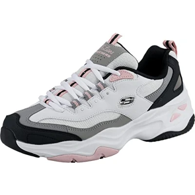 Abbildung von Skechers Damen D&#039;lites 4.0 Fresh Diva Sneaker, White Leather Mesh Black Pink Trim, 39 EU