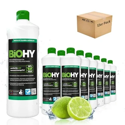 Abbildung von BiOHY Geschirrreiniger für gewerbliche Spülmaschinen (12 x 1 Liter) Maschinenspülmittel Geschirr ergiebig, flüssig &amp; phosphatfrei Gastro Gewerbe Spülmaschinenreiniger