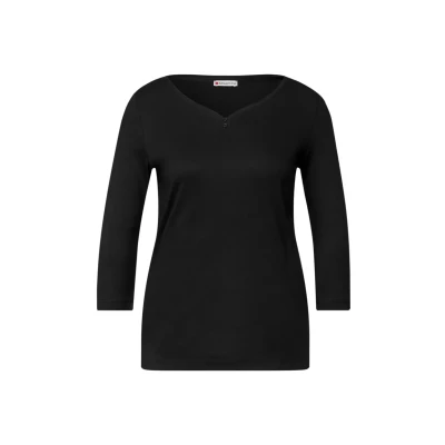 Abbildung von Street One MIT Knopfdetail Langarmshirt, Damen, Größe: 42, Schwarz