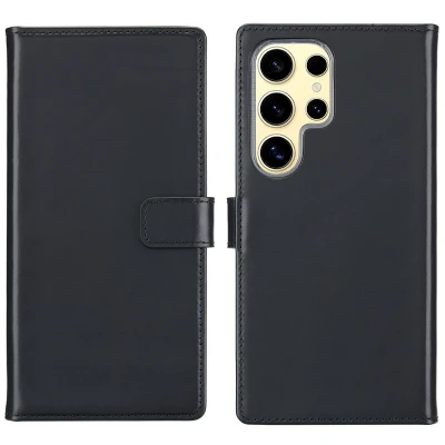 Abbildung von Samsung Galaxy S25 Ultra Hülle Echtleder Selencia Klapphülle Handyhülle Schwarz Black Friday Deals