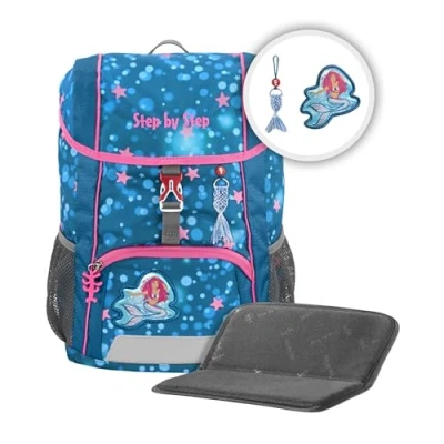 Abbildung von Step by Rucksack Set Kid „Mermaid Lola“, mit Sitzkissen, ergonomischer Mini Ranzen abnehmbarem Brustgurt, für Kindergarten, Vorschule und Freizeit, 13 l, blau rosa