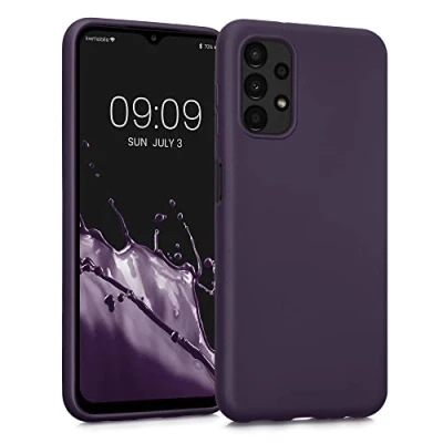 Abbildung von kwmobile Case kompatibel mit Samsung Galaxy A13 4G Hülle Schutzhülle aus Silikon metallisch schimmernd Handyhülle Metallic Brombeere