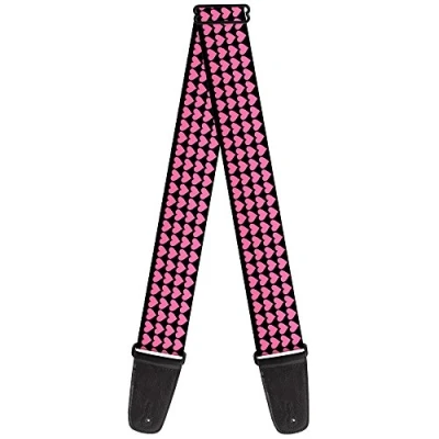 Abbildung von Buckle Down Gitarrengurt Mini Herzen Schwarz Rosa 5,1 cm breit