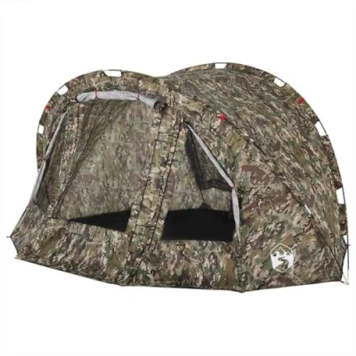 Abbildung von vidaXL Angelzelt 4 Personen, Karpfenzelt mit Steckverbindungssystem, Campingzelt E Anschluss, Anglerzelt Zelt, Tarnmuster 190T Polyester