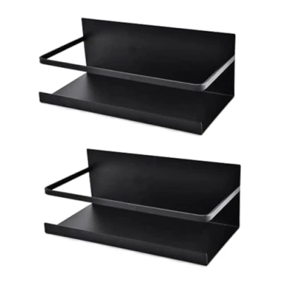Abbildung von Luchs 2er Set Magnetisches Regal für Kühlschrank aus Edelstahl, Hängeregal, Küchenregal, Gewürzregal, Regal, Organizer mit Haken (Schwarz)