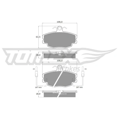 Abbildung von TOMEX brakes TX 10 48 Bremsbelagsatz Vorderachse inkl. Verschleißwarnkontakt RENAULT: CLIO 1, 19 II Cabrio, Schrägheck